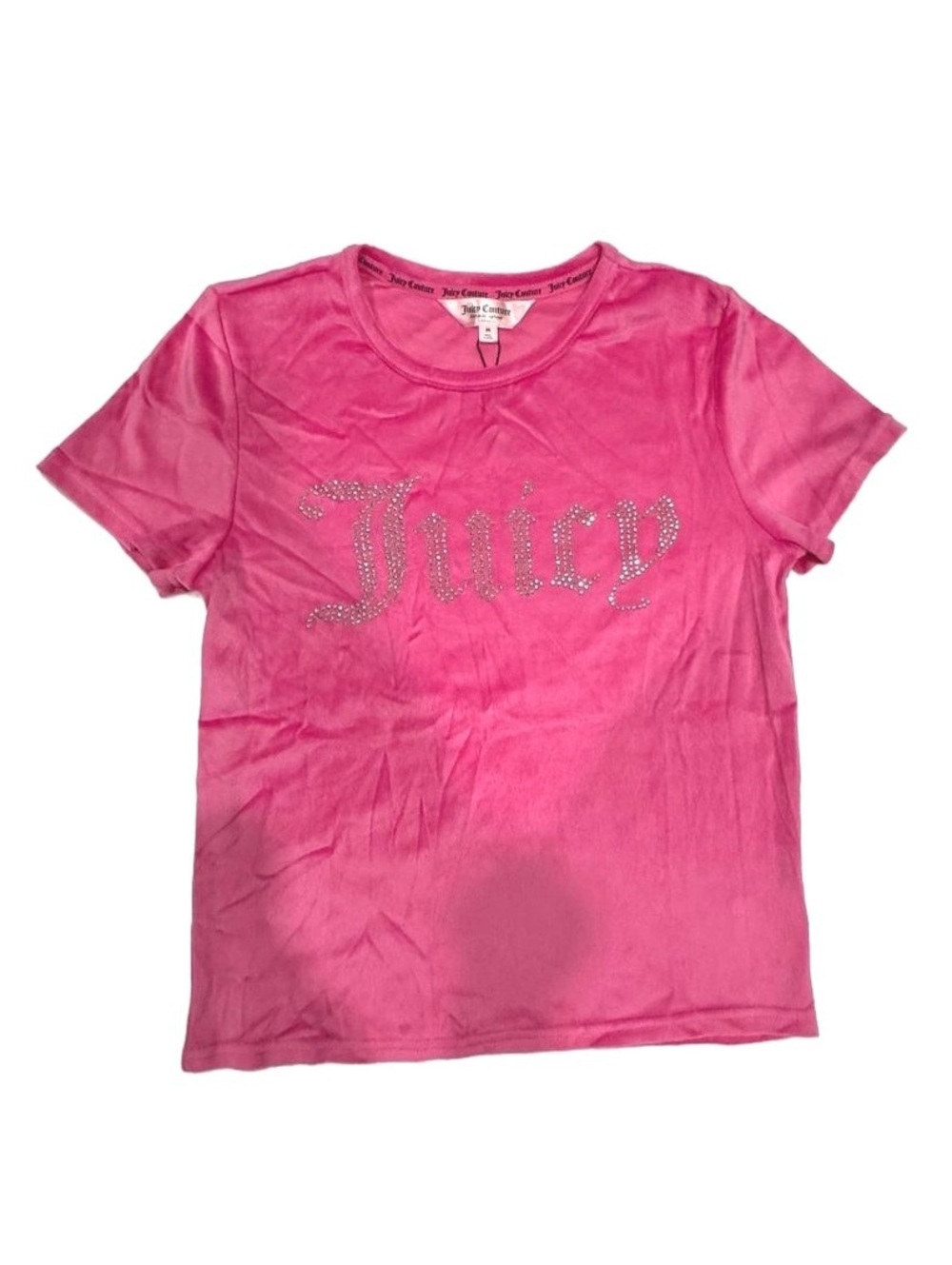 NWT Juicy Couture Hot Pink Velour Rhinestone Tee Top Medium - Picture 2 of 7